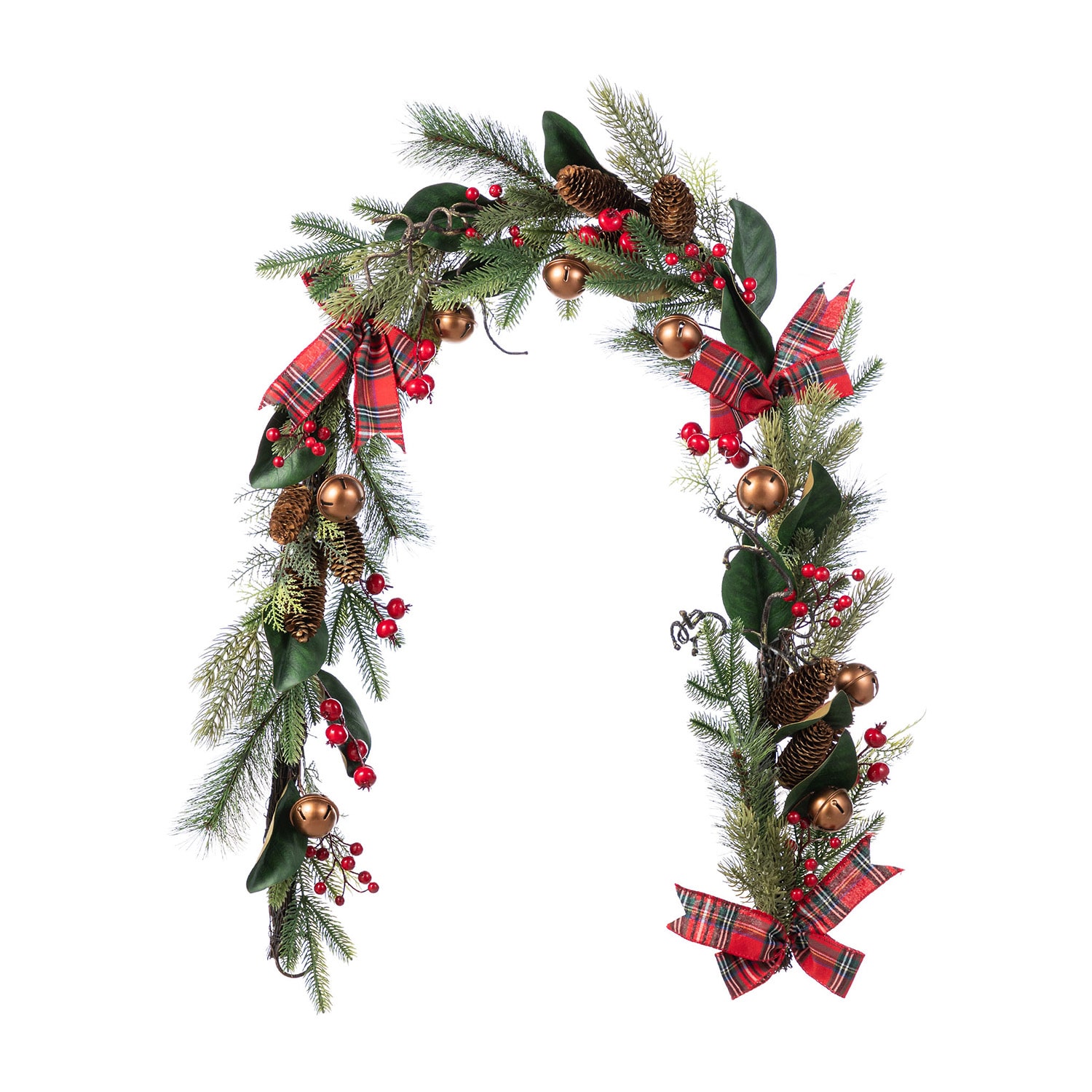 Glitzhome 6ft Christmas Bell, Pinecone & Berry Bow Garland Floral Arrangement