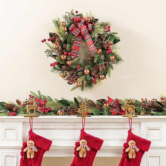Glitzhome 6ft Christmas Bell, Pinecone & Berry Bow Garland Floral Arrangement