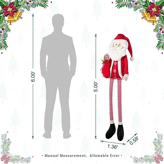 Glitzhome 60"H Christmas Oversized Fabric Santa Christmas Figurine