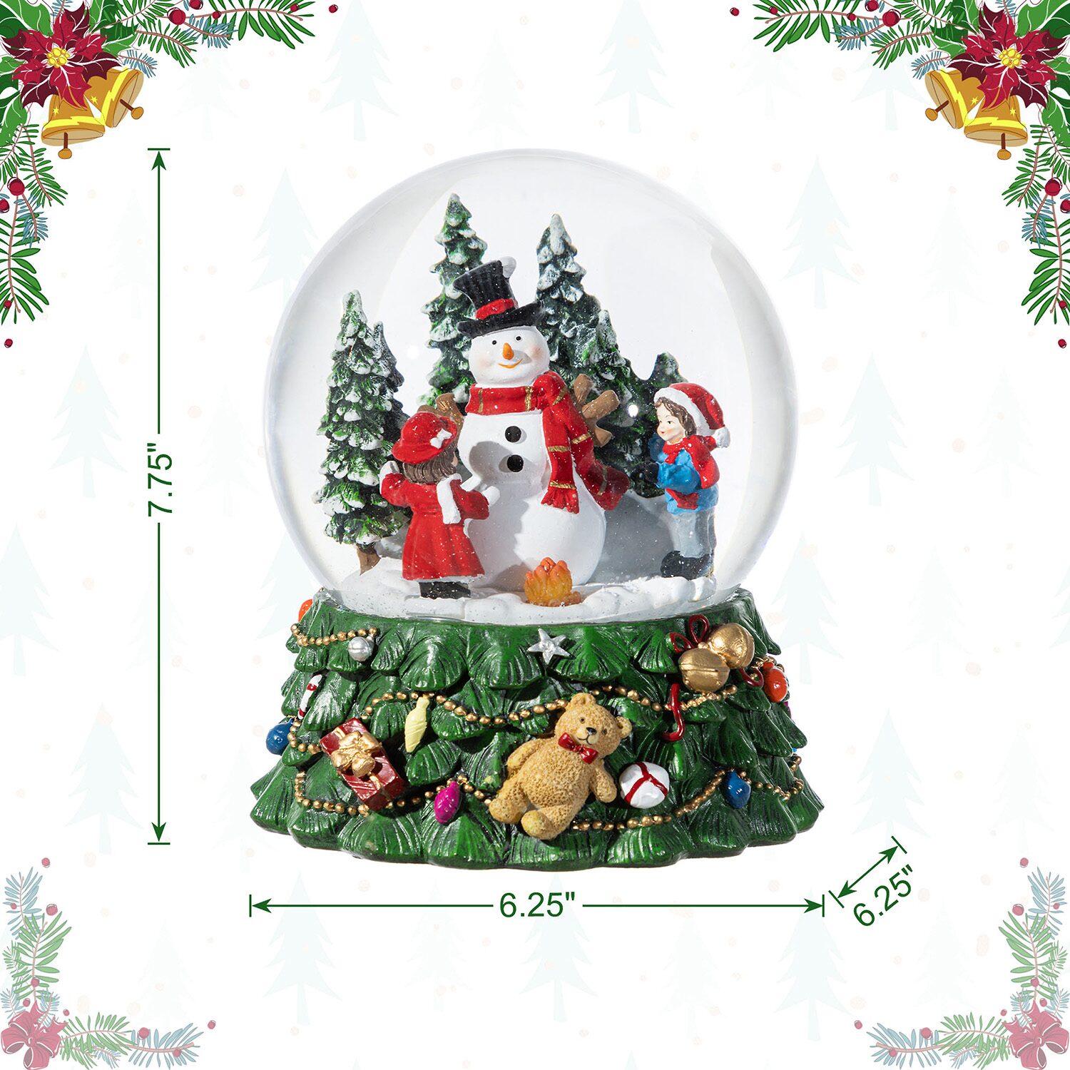 Glitzhome Christmas Resin Lighted Musical  Snowflakes Snowman Waterglobe Christmas Tabletop Decor
