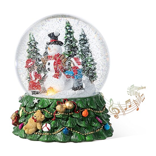 Glitzhome Christmas Resin Lighted Musical  Snowflakes Snowman Waterglobe Christmas Tabletop Decor