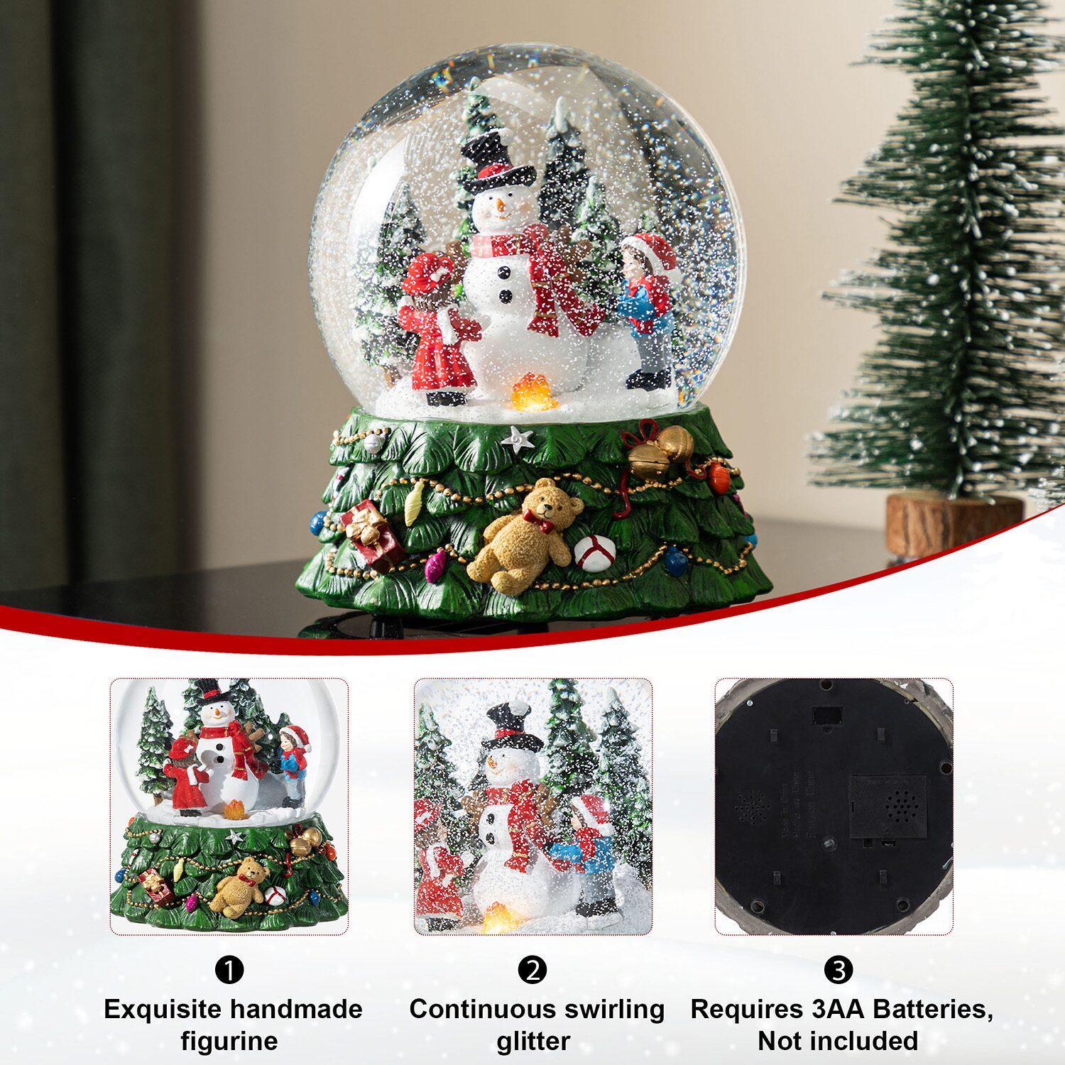 Glitzhome Christmas Resin Lighted Musical  Snowflakes Snowman Waterglobe Christmas Tabletop Decor