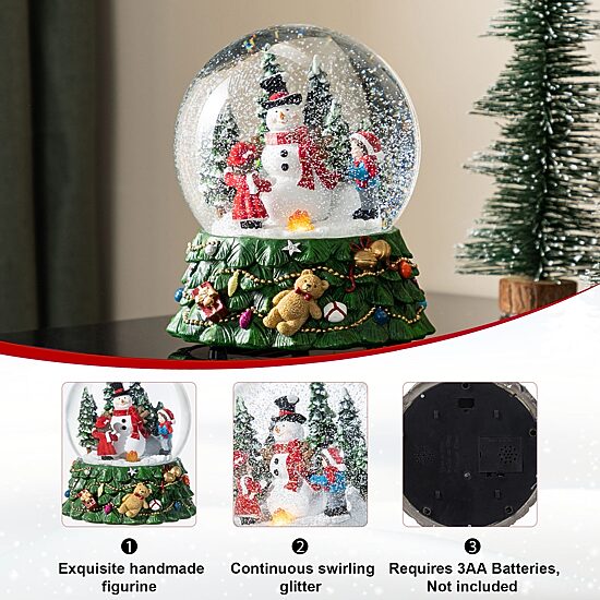 Glitzhome Christmas Resin Lighted Musical  Snowflakes Snowman Waterglobe Christmas Tabletop Decor