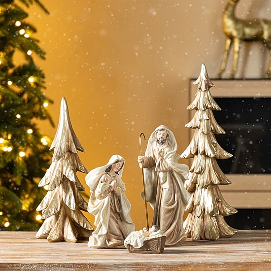 Glitzhome Gold Resin Holy Family Nativity Set