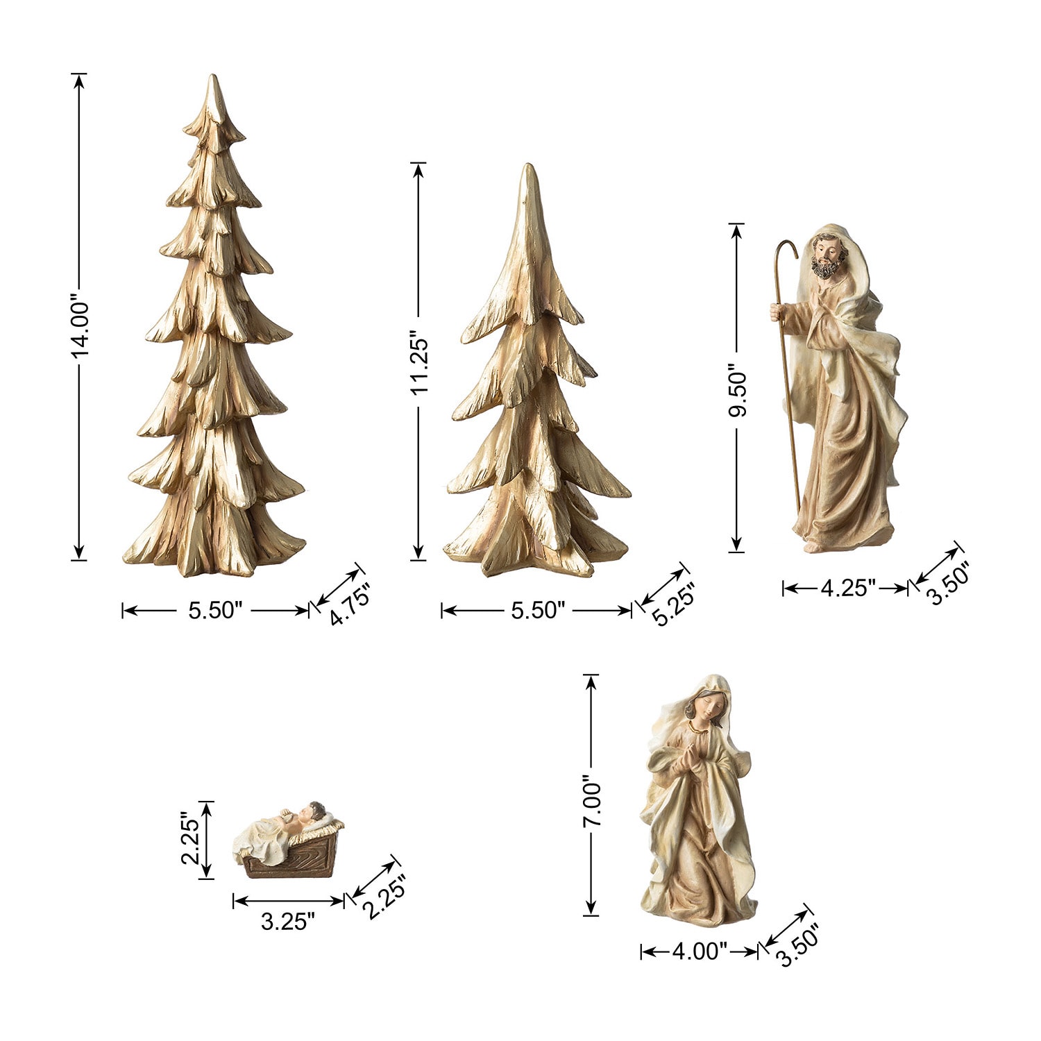 Glitzhome Gold Resin Holy Family Nativity Set