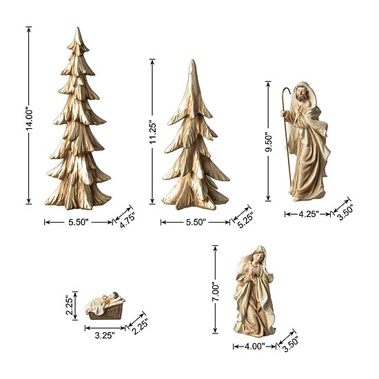 Glitzhome Gold Resin Holy Family Nativity Set