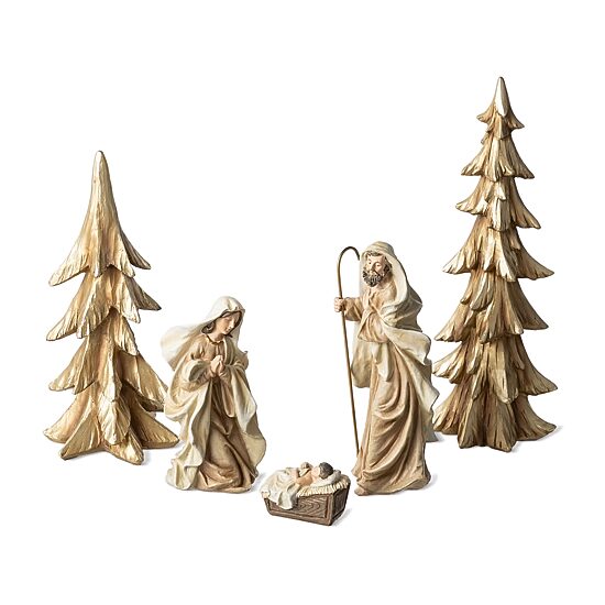Glitzhome Gold Resin Holy Family Nativity Set