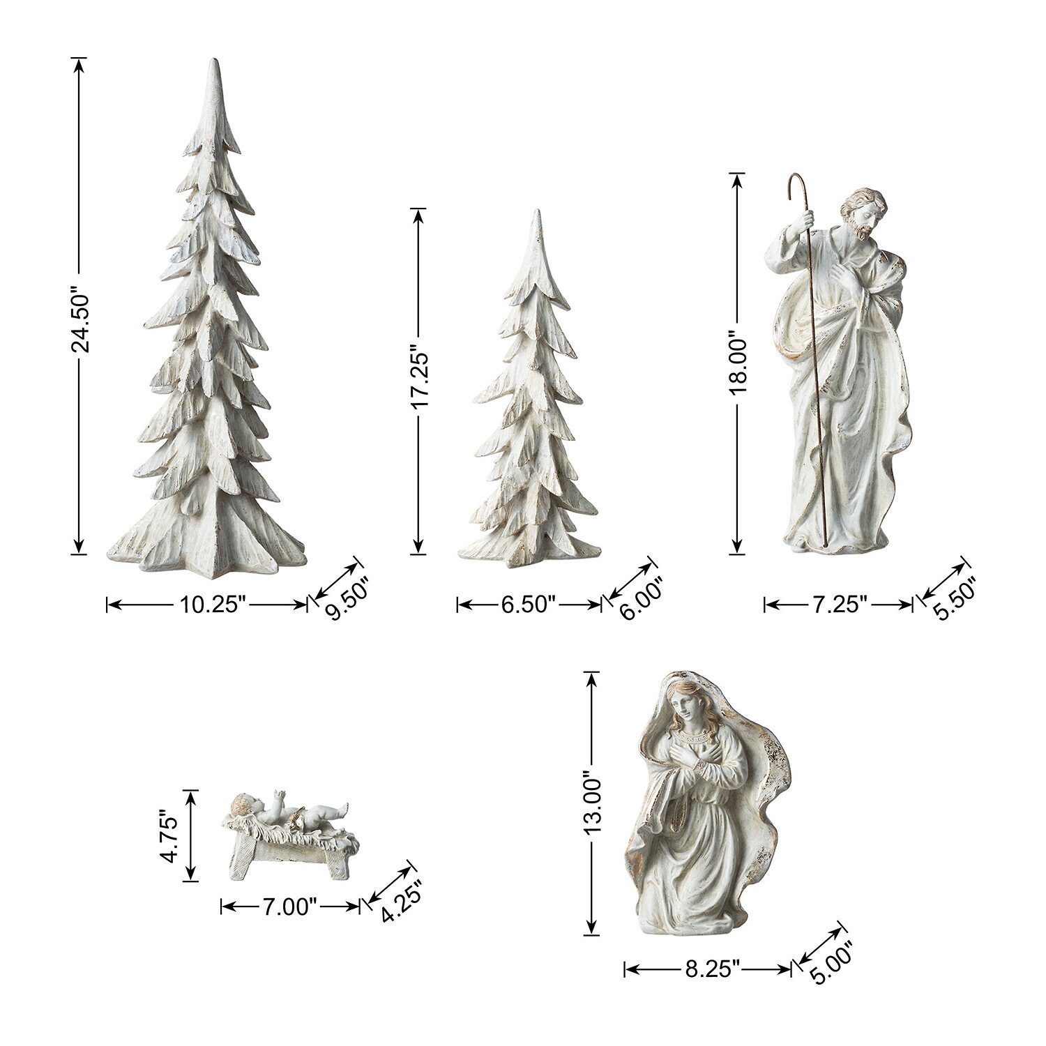 Glitzhome White/Gold Resin Holy Family Nativity Set
