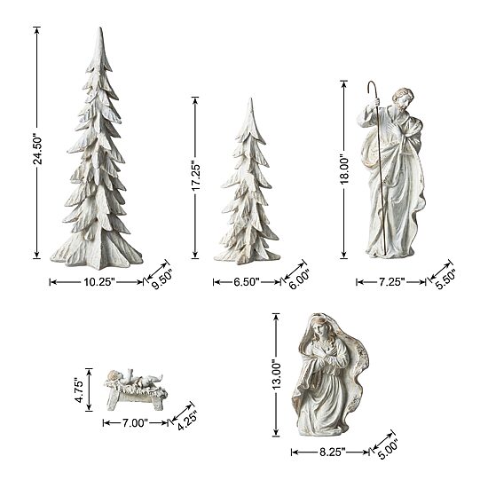 Glitzhome White/Gold Resin Holy Family Nativity Set