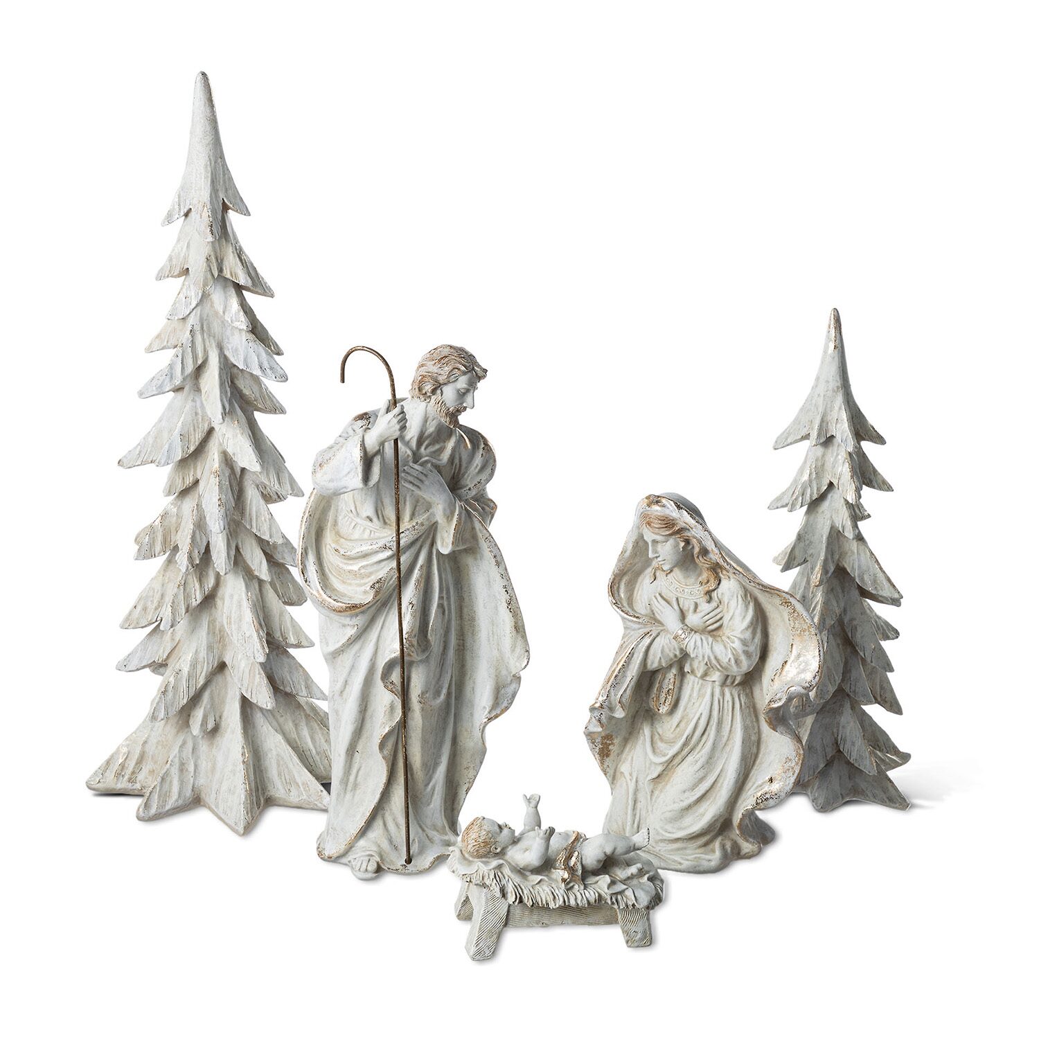 Glitzhome White/Gold Resin Holy Family Nativity Set