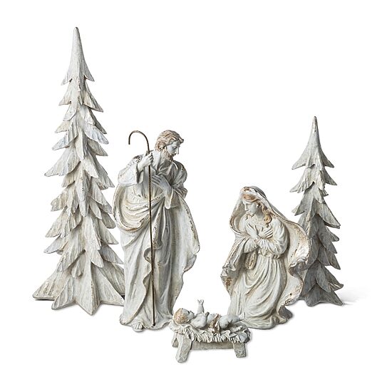 Glitzhome White/Gold Resin Holy Family Nativity Set