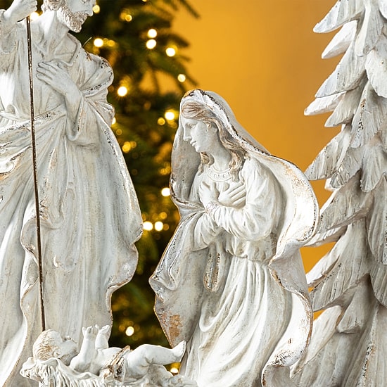 Glitzhome White/Gold Resin Holy Family Nativity Set