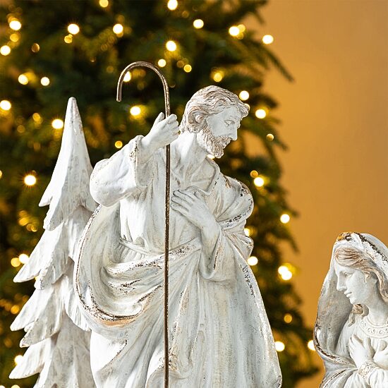 Glitzhome White/Gold Resin Holy Family Nativity Set