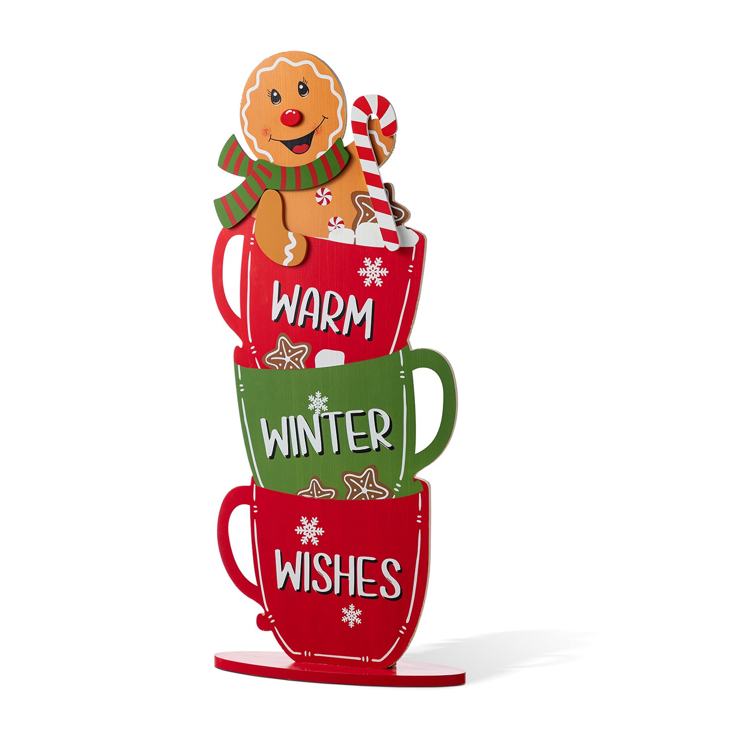 Glitzhome 35"H Wooden Christmas Gingerbread Man On Coffee Cup Christmas Porch Sign