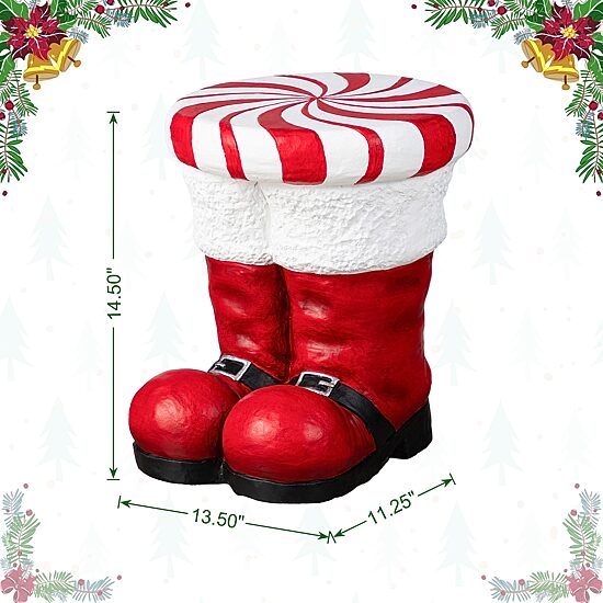Glitzhome 15"H Christmas Mgo Peppermint Boot Bar Stool