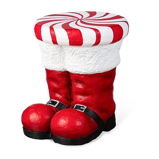 Glitzhome 15"H Christmas Mgo Peppermint Boot Bar Stool