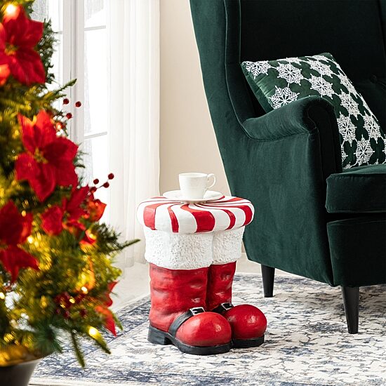 Glitzhome 15"H Christmas Mgo Peppermint Boot Bar Stool