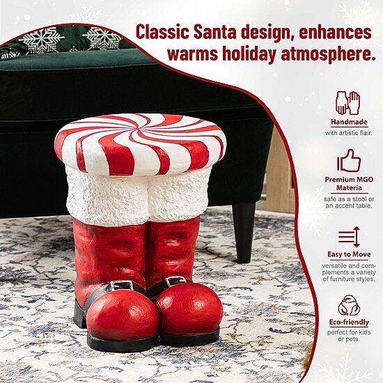 Glitzhome 15"H Christmas Mgo Peppermint Boot Bar Stool
