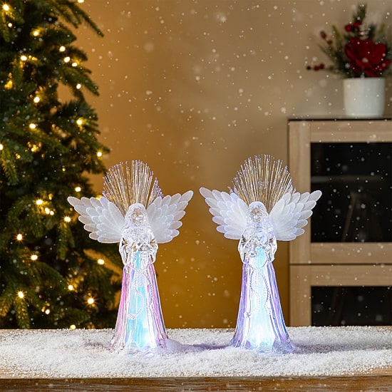 Glitzhome 11"H Christmas Lighted Acrylic Color Changing Angel Figurine Christmas Tabletop Decor