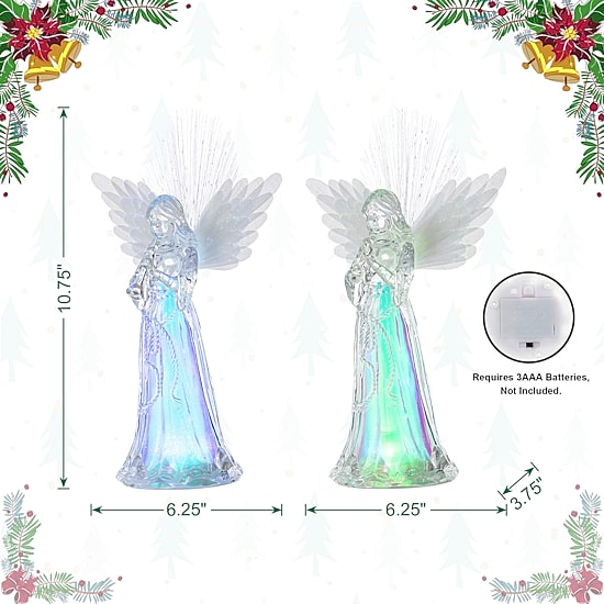 Glitzhome 11"H Christmas Lighted Acrylic Color Changing Angel Figurine Christmas Tabletop Decor
