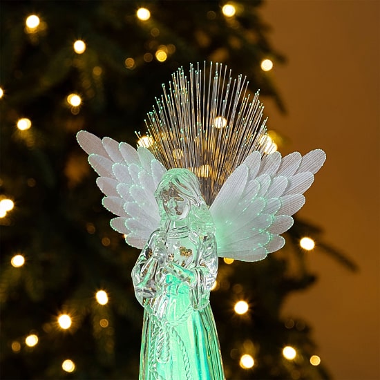 Glitzhome 11"H Christmas Lighted Acrylic Color Changing Angel Figurine Christmas Tabletop Decor