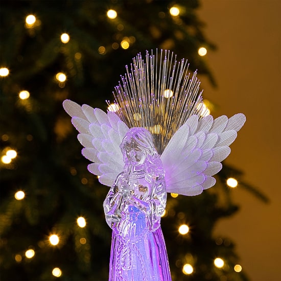 Glitzhome 11"H Christmas Lighted Acrylic Color Changing Angel Figurine Christmas Tabletop Decor
