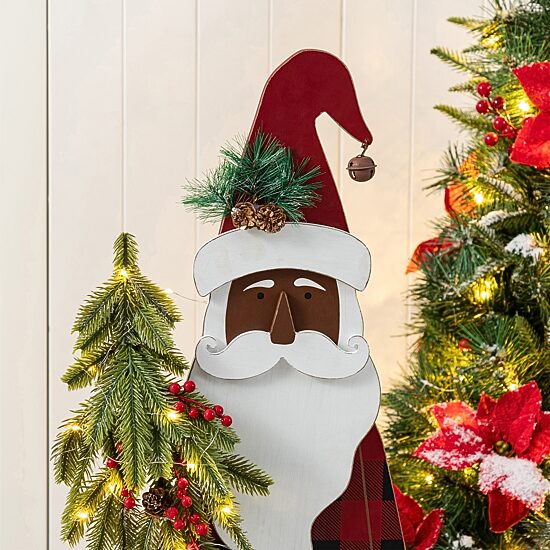 Glitzhome 36"H Lighted Wooden Africa Santa Christmas Porch Sign