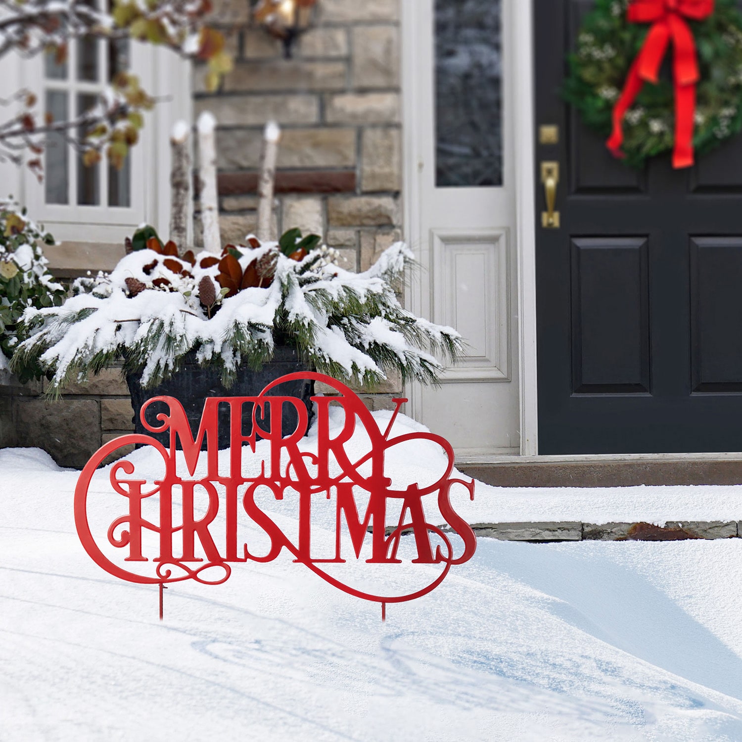 Glitzhome 36"L Oversized Metal Christmas Christmas Yard Art
