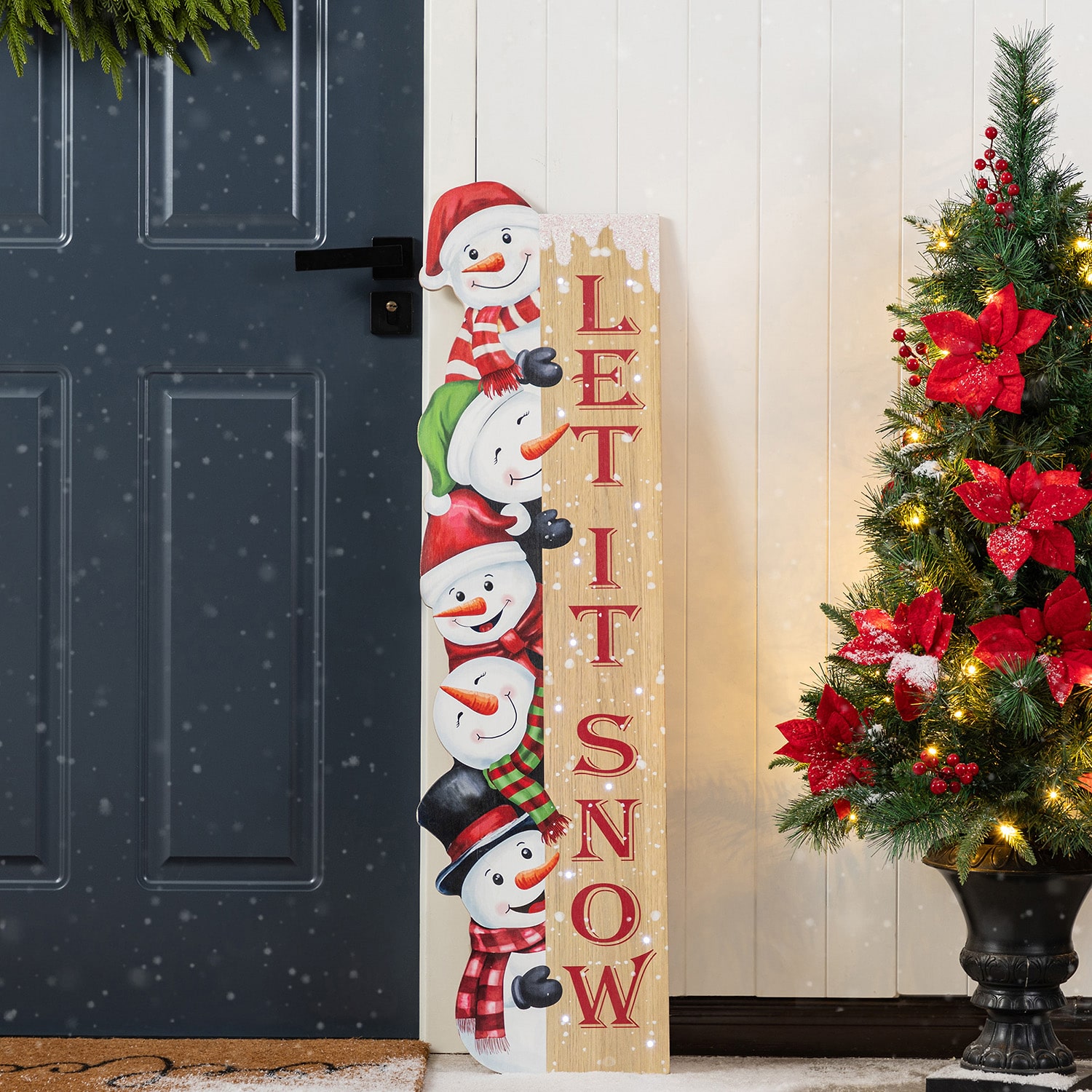Glitzhome 42"H Wooden Christmas Let It Sonw Stack Snowman Christmas Porch Sign