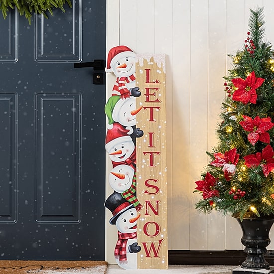 Glitzhome 42"H Wooden Christmas Let It Sonw Stack Snowman Christmas Porch Sign