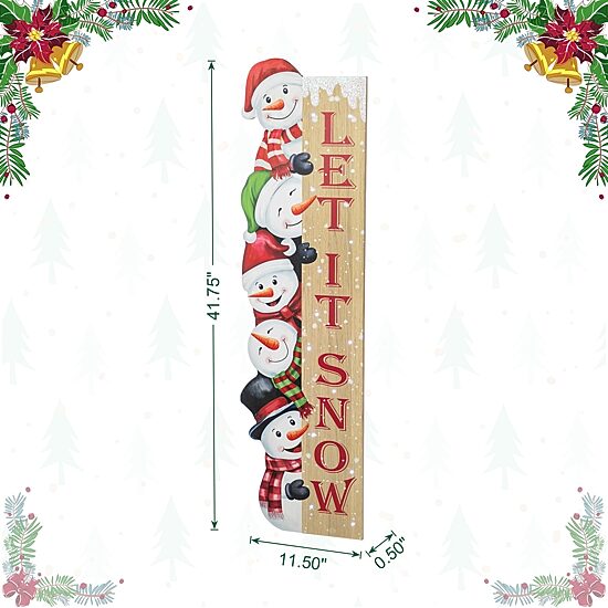 Glitzhome 42"H Wooden Christmas Let It Sonw Stack Snowman Christmas Porch Sign