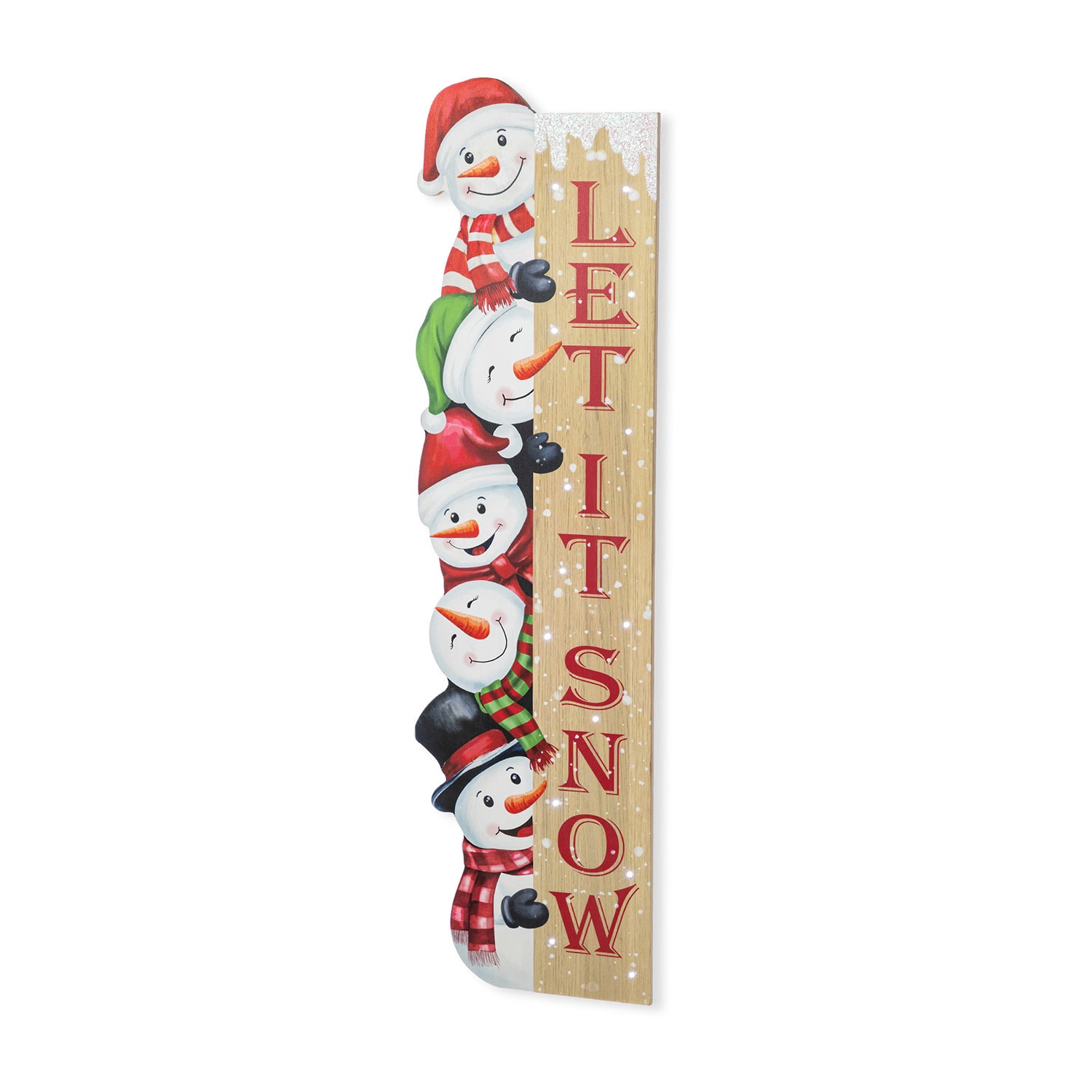 Glitzhome 42"H Wooden Christmas Let It Sonw Stack Snowman Christmas Porch Sign