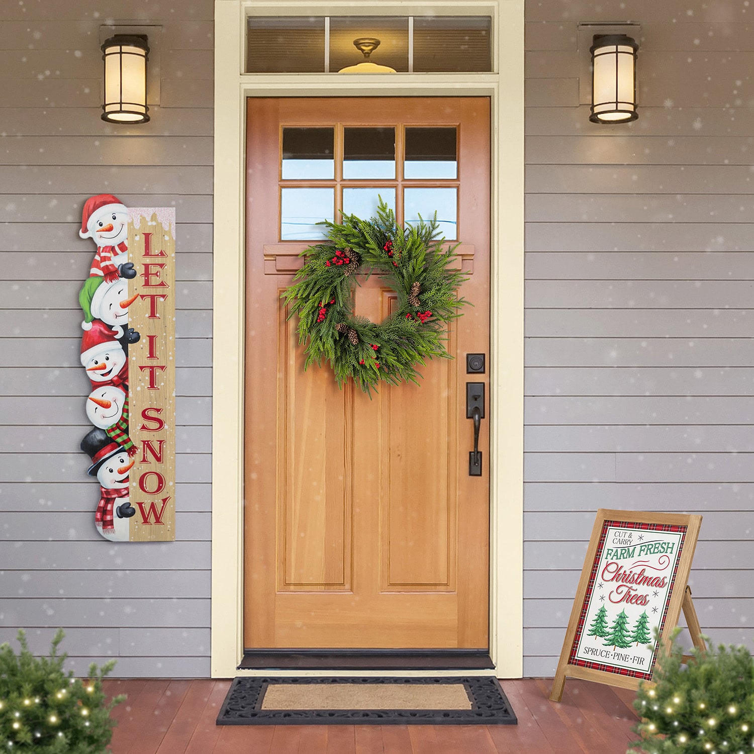 Glitzhome 42"H Wooden Christmas Let It Sonw Stack Snowman Christmas Porch Sign