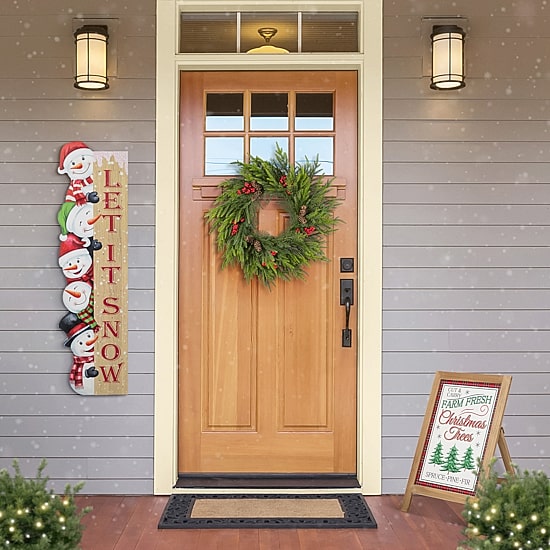 Glitzhome 42"H Wooden Christmas Let It Sonw Stack Snowman Christmas Porch Sign