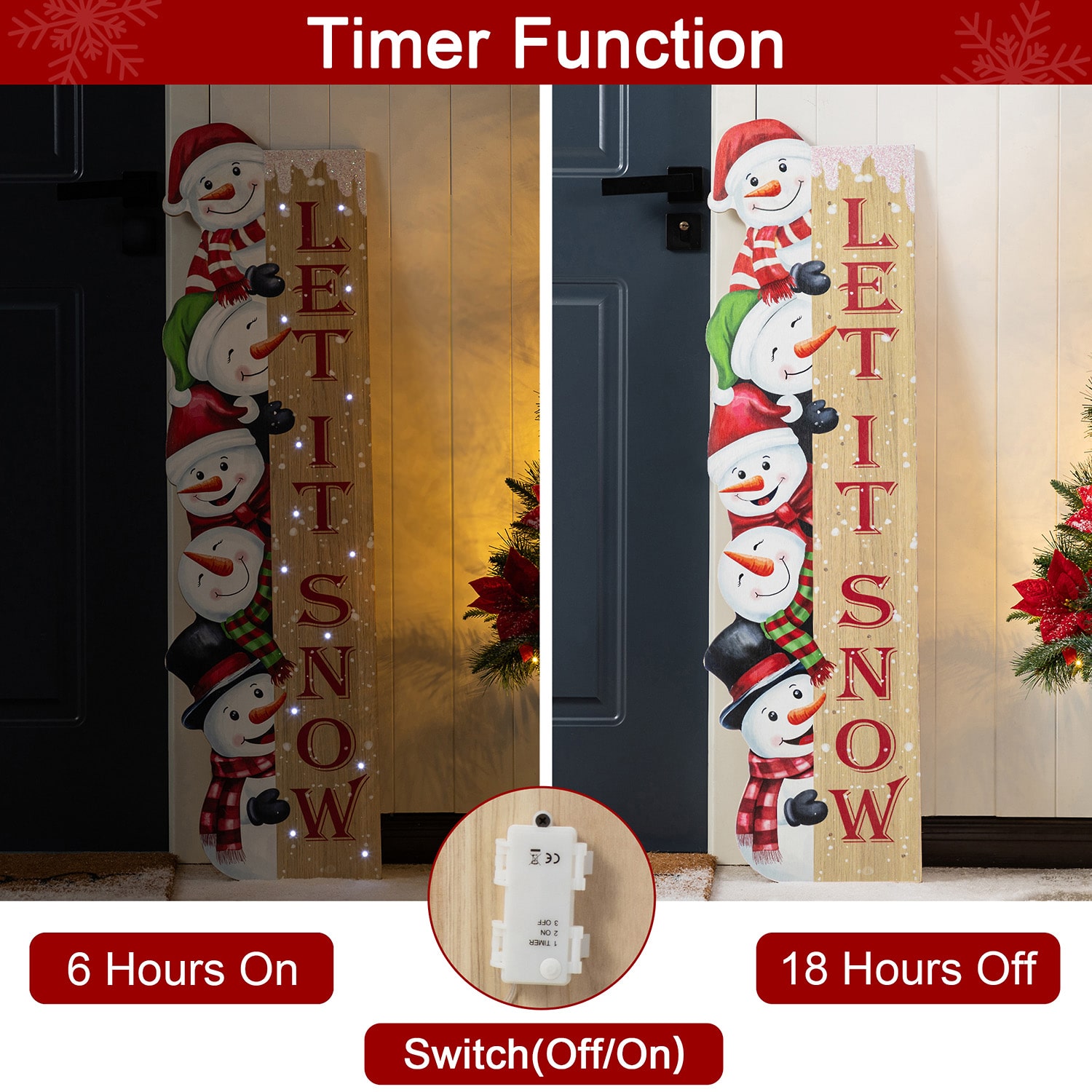 Glitzhome 42"H Wooden Christmas Let It Sonw Stack Snowman Christmas Porch Sign