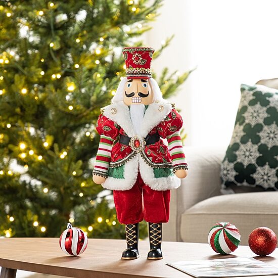Glitzhome 20"H Faux Fur Christmas Nutcracker Christmas Figurine