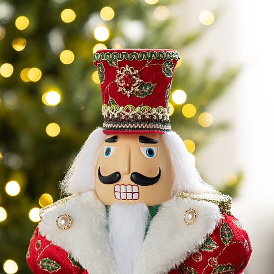 Glitzhome 20"H Faux Fur Christmas Nutcracker Christmas Figurine