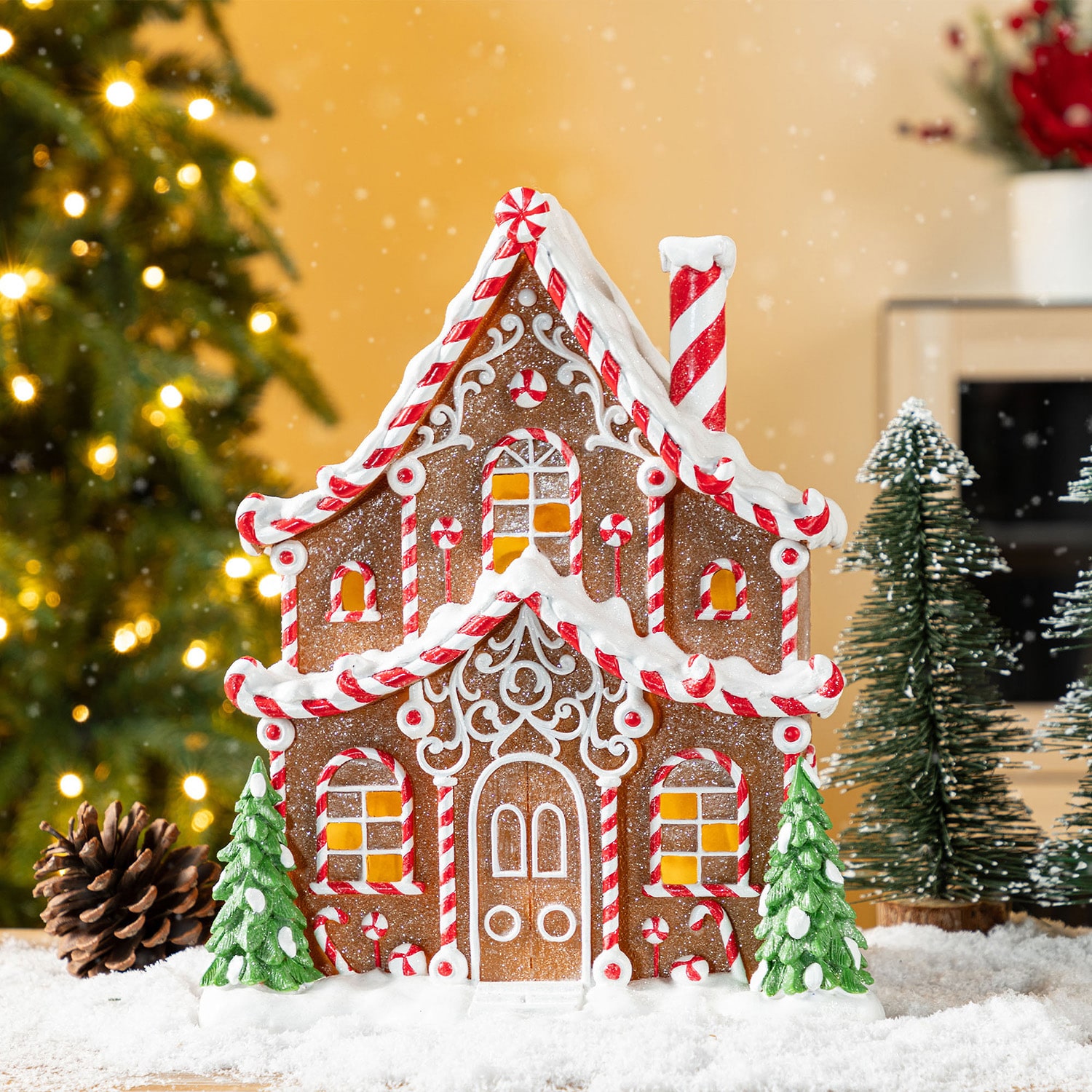 Glitzhome 12"H Christmas Lighted Resin Village Christmas Tabletop Decor