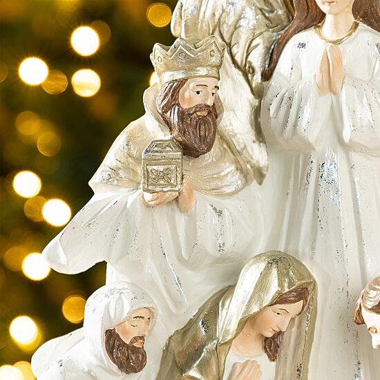 Glitzhome 13"H Ivory/Gold Resin Nativity Figurine Nativity Set