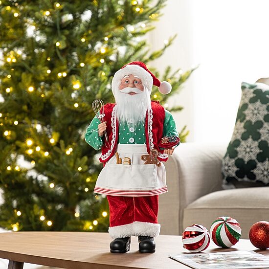 Glitzhome 18"H Faux Fur Christmas Chef Santa Figurine Christmas Figurine