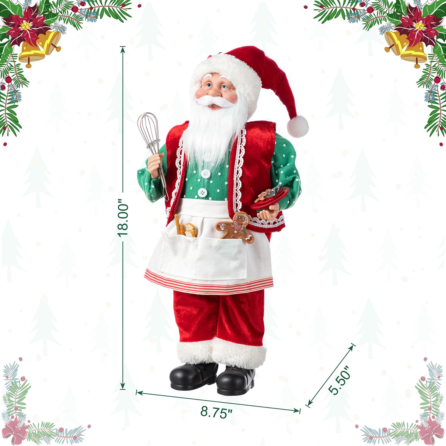 Glitzhome 18"H Faux Fur Christmas Chef Santa Figurine Christmas Figurine