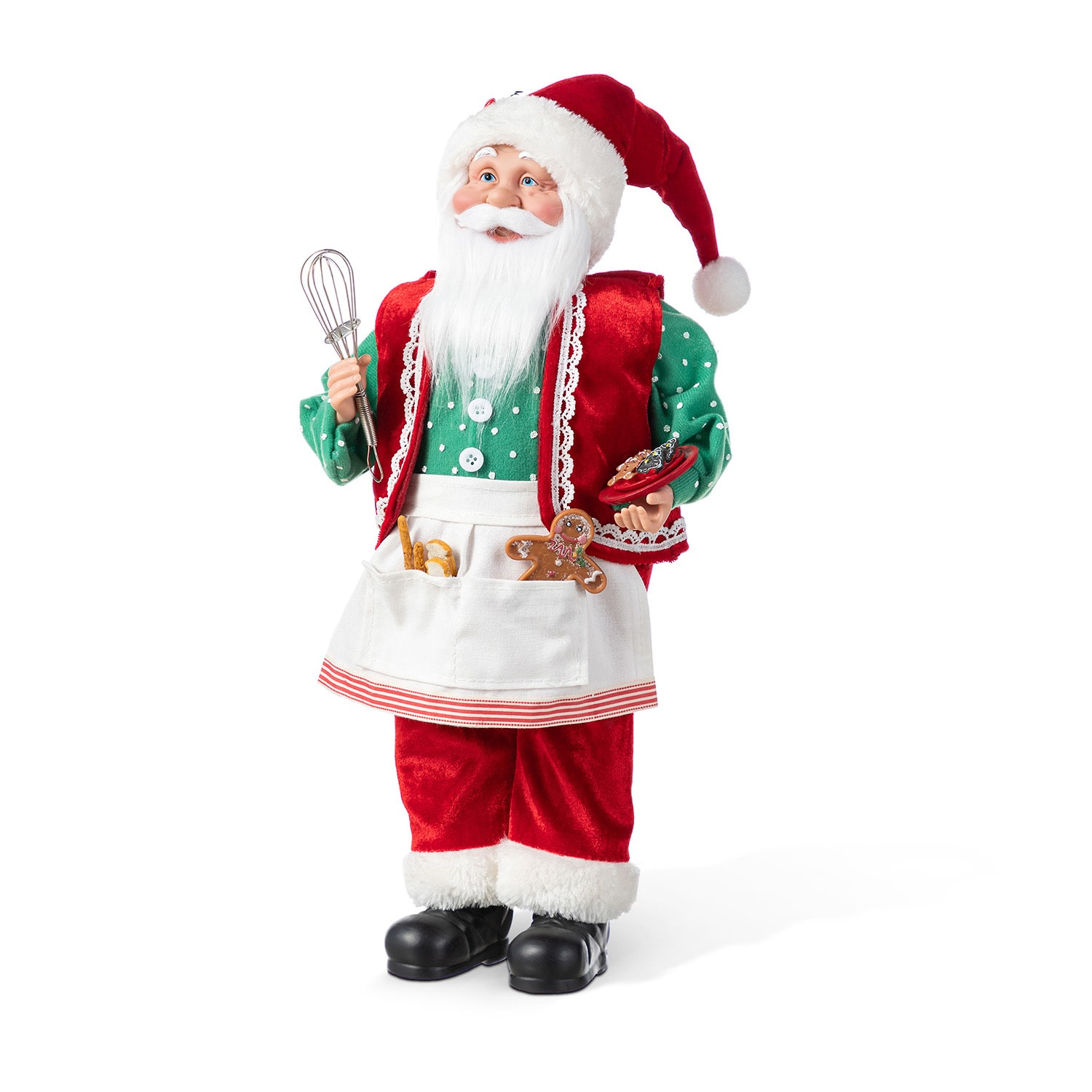 Glitzhome 18"H Faux Fur Christmas Chef Santa Figurine Christmas Figurine