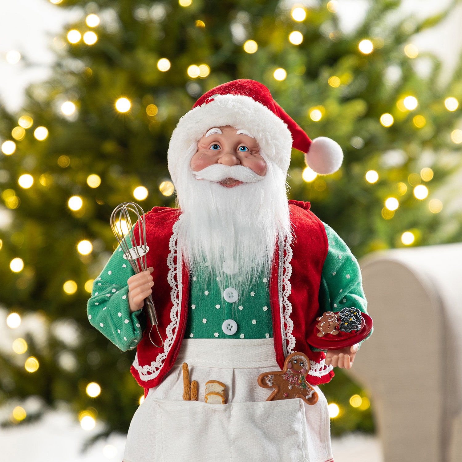 Glitzhome 18"H Faux Fur Christmas Chef Santa Figurine Christmas Figurine