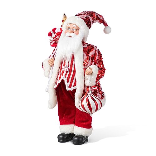 Glitzhome 18"h Faux Fur Christmas Peppermint Santa Christmas Figurine In Red