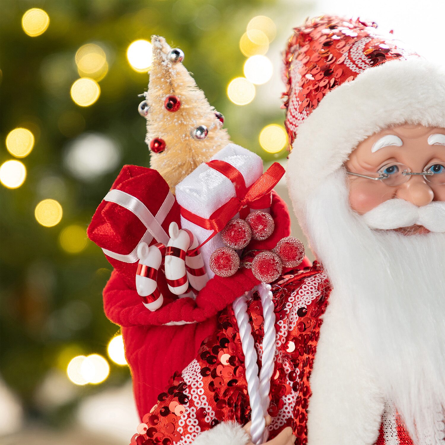 Glitzhome 18"H Faux Fur Christmas Peppermint Santa Christmas Figurine