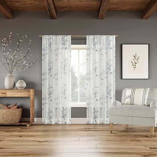 No 918 Margot Botanical Print Rod Pocket Light-Filtering Single Curtain Panel