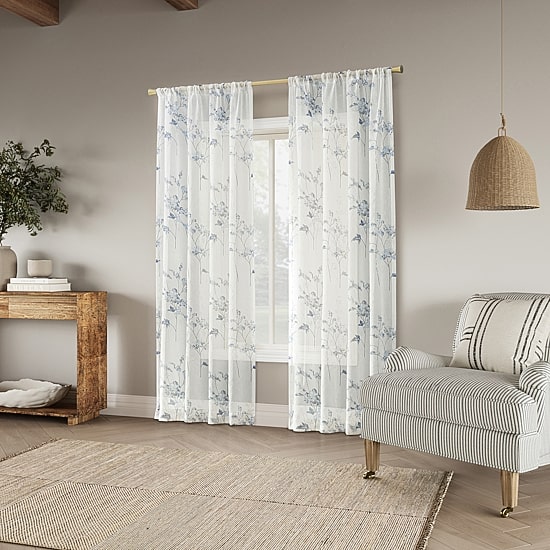 No 918 Margot Botanical Print Rod Pocket Light-Filtering Single Curtain Panel