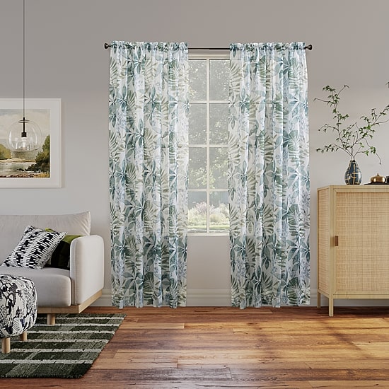 No 918 Fiona Foliage Print Crushed Voile Rod Pocket Light-Filtering Single Curtain Panel