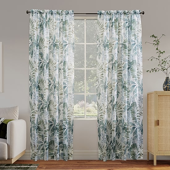 No 918 Fiona Foliage Print Crushed Voile Rod Pocket Light-Filtering Single Curtain Panel