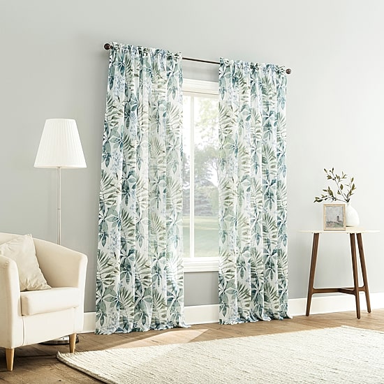 No 918 Fiona Foliage Print Crushed Voile Rod Pocket Light-Filtering Single Curtain Panel